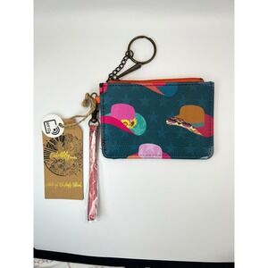 Catchfly Studio RFID Teal Western Cowgirl Hat Print Card Case Wristlet Wallet